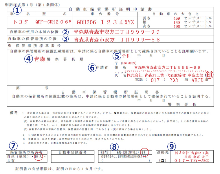 解説 自動車保管場所証明申請書の書き方 記載例